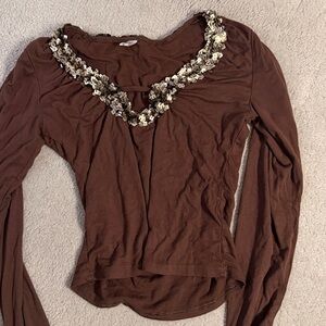 Brown Embellished Women's Top